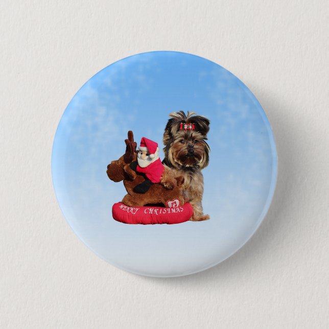 Cute Yorkshire Terrier Merry Christmas Button (Front)