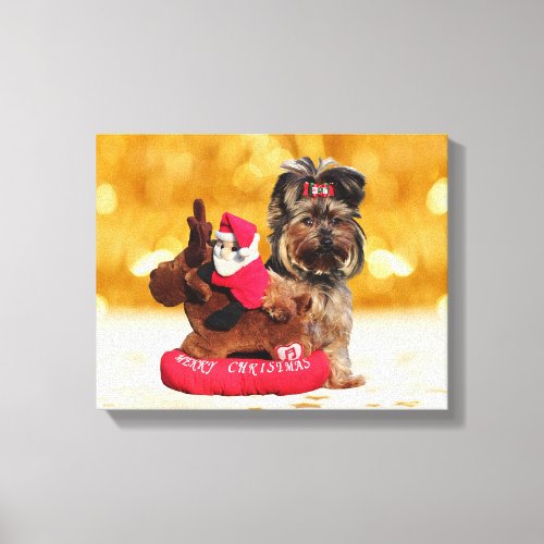 Cute Yorkshire Terrier Merry Christmas Canvas Print