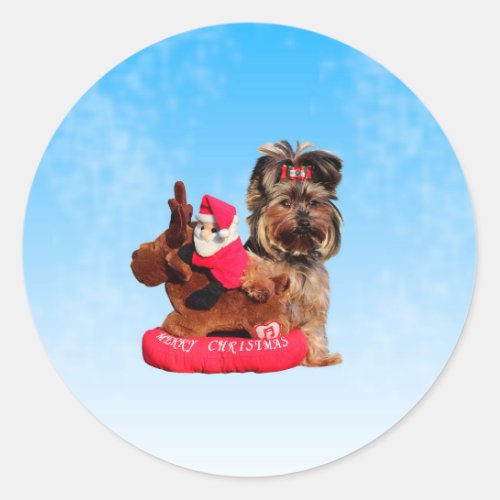 Cute Yorkshire Terrier Merry Christmas Classic Round Sticker