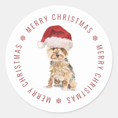 Cute Yorkshire Terrier Merry Christmas Classic Round Sticker