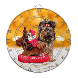 Cute Yorkshire Terrier Merry Christmas Dartboard With Darts