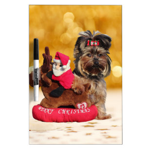 Cute Yorkshire Terrier Merry Christmas Dry Erase Board