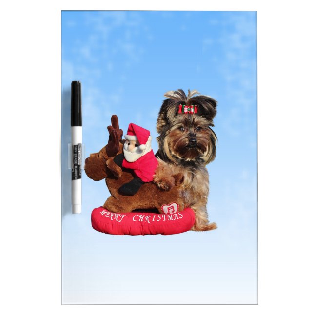 Cute Yorkshire Terrier Merry Christmas Dry Erase Board (Front)