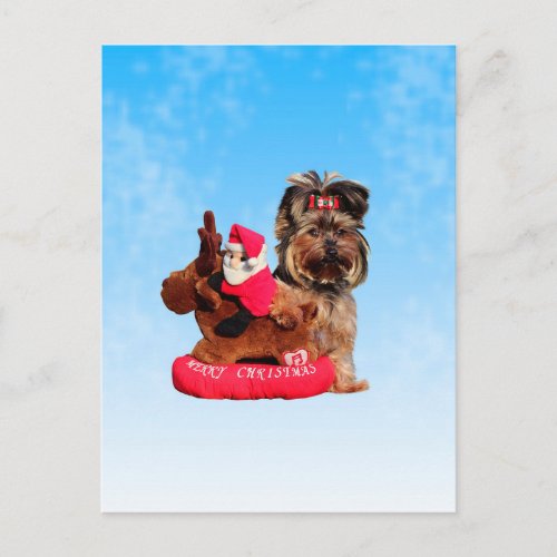 Cute Yorkshire Terrier Merry Christmas Holiday Postcard