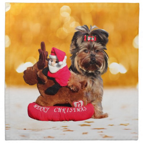 Cute Yorkshire Terrier Merry Christmas Napkin