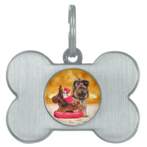 Cute Yorkshire Terrier Merry Christmas Pet Tag