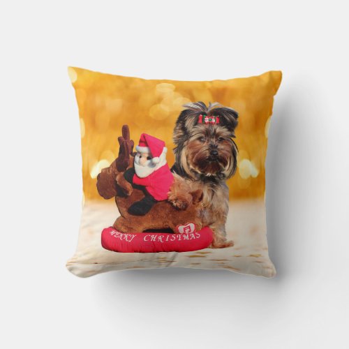 Cute Yorkshire Terrier Merry Christmas Pillow