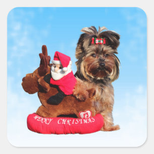 Cute Yorkshire Terrier Merry Christmas Square Sticker