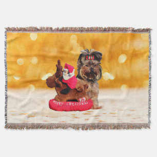 Cute Yorkshire Terrier Merry Christmas Throw Blanket