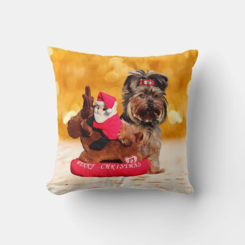 Cute Yorkshire Terrier Merry Christmas Throw Pillow
