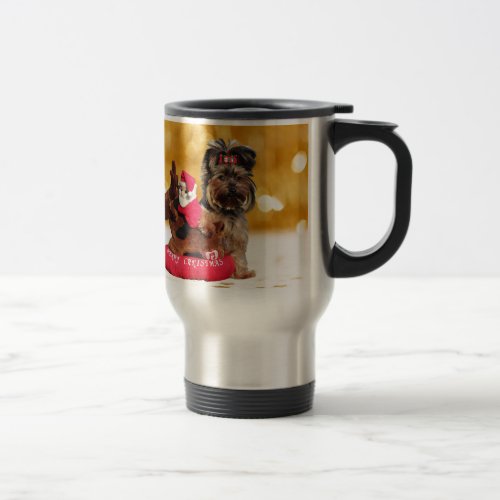 Cute Yorkshire Terrier Merry Christmas Travel Mug