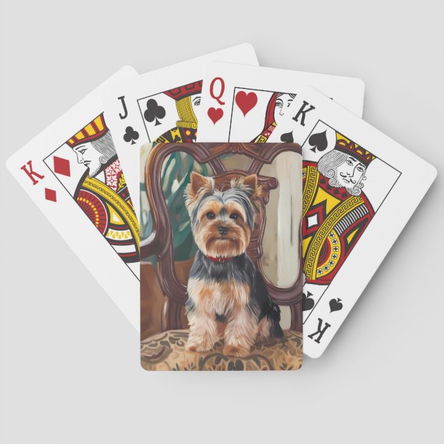 Cute Yorkshire Terrier Painting Poker Cards (Back)