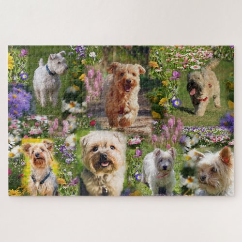 Cute Yorkshire Terrier Puppies  Colorful Flowers  Jigsaw Puzzle