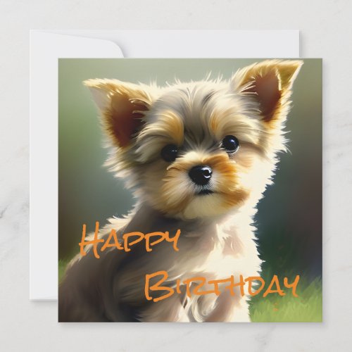 Cute Yorkshire Terrier Puppy Birthday Holiday Card