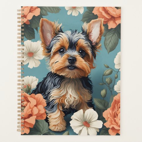 Cute Yorkshire Terrier Puppy Floral Planner