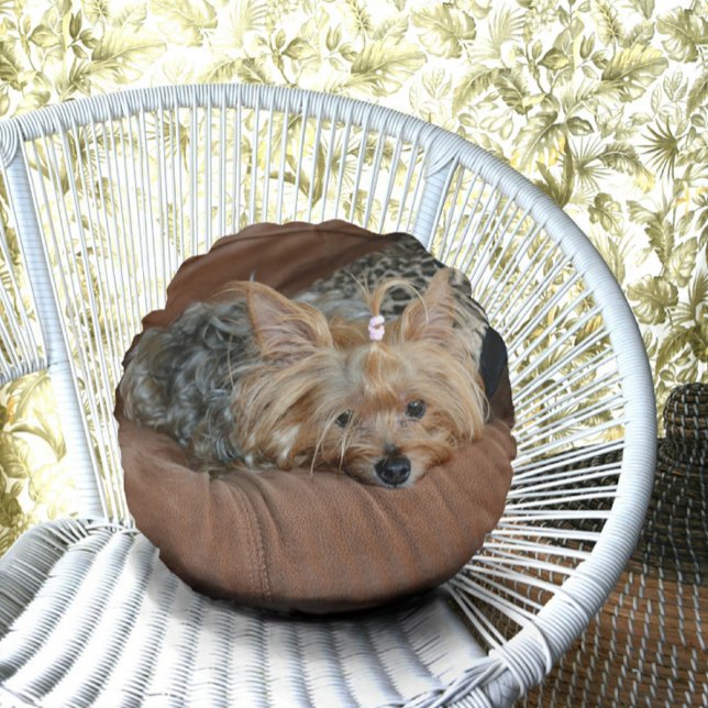 Cute Yorkshire Terrier Puppy Round Pillow (Creator Uploaded)