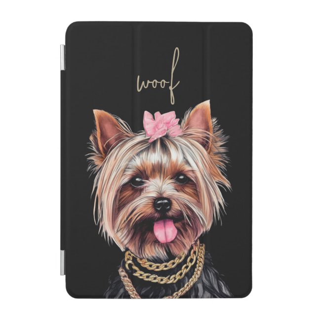 Cute Yorkshire terrier puppy with pink bow iPad Mini Cover (Front)