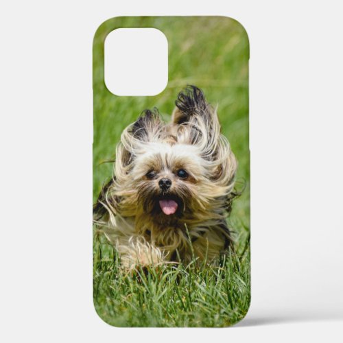 Cute Yorkshire Terrier Running Through Grass iPhone 12 Case