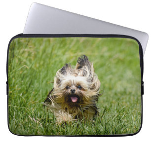 Cute Yorkshire Terrier Running Through Grass Laptop Sleeve