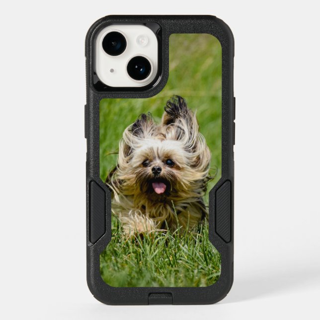 Cute Yorkshire Terrier Running Through Grass Otterbox iPhone Case (Back)