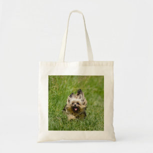 Cute Yorkshire Terrier Running Through Grass Tote Bag