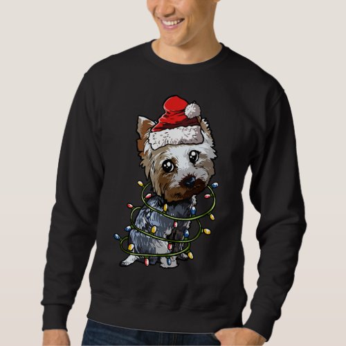Cute Yorkshire Terrier Santa Christmas Tree Lights Sweatshirt