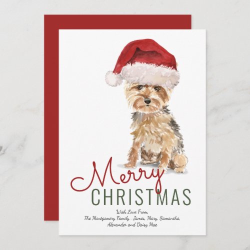 Cute Yorkshire Terrier Santa Hat Merry Christmas Holiday Card