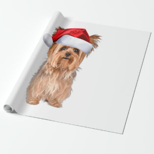Cute Yorkshire Terrier Santa Hat Yorkie Puppy Gift Wrapping Paper