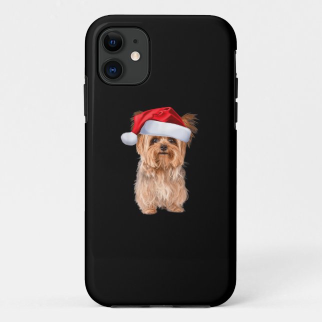 Cute Yorkshire Terrier Santa Puppy Christmas Case-Mate iPhone Case (Back)