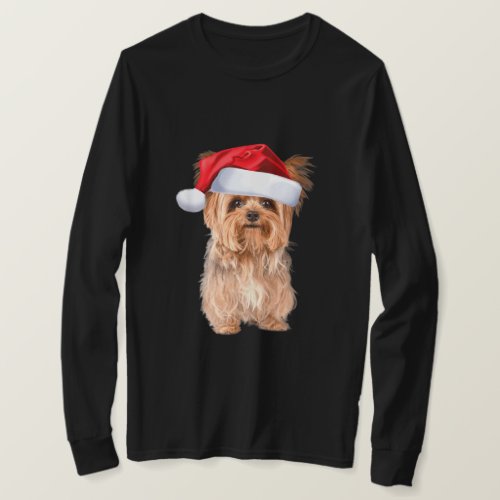 Cute Yorkshire Terrier Santa Puppy Christmas T_Shirt