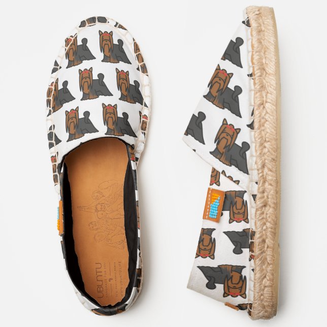 Cute Yorkshire Terrier Standing, White Canvas Espadrilles (Side)