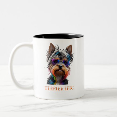 Cute Yorkshire Terrier Wearing Sunglasses Two_Tone Coffee Mug