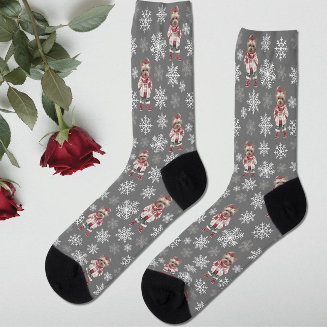 Cute Yorkshire Terrier Winter Grey Socks (Creator Uploaded)