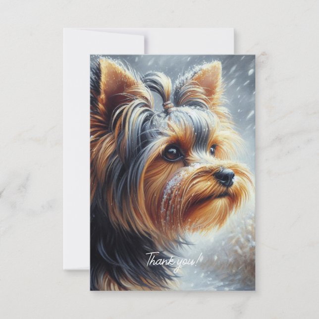 Cute Yorkshire Terrier Winter Landscape Thank You Card (Front)