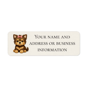 Cute Yorkshire Terrier with a bow Label