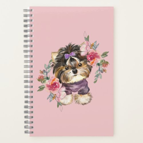 Cute Yorkshire Terrier Yorkie and Flowers Art  Notebook