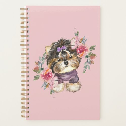 Cute Yorkshire Terrier Yorkie and Flowers Art  Planner