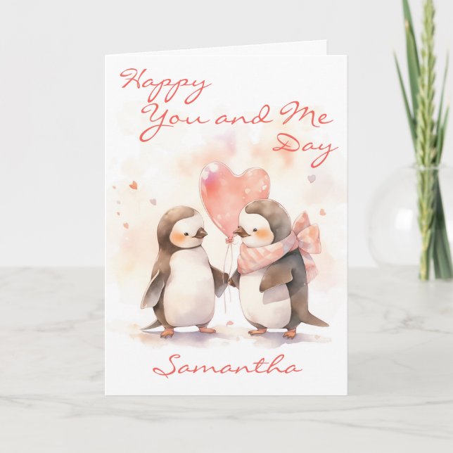 Cute You and Me Penguin Card (Front)