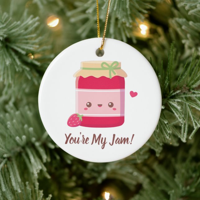 Cute You Are My Jam, Strawberry Jam Pun Ceramic Ornament (Tree)