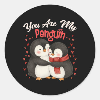 Cute You Are My Penguin Couple Funny Valentines Da Classic Round Sticker