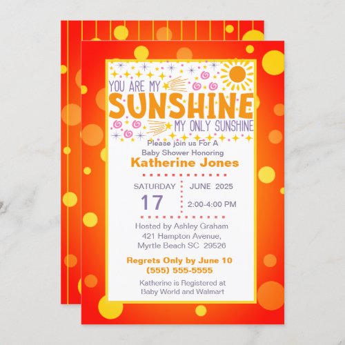 Cute You Are My Sunshine Baby Shower Invitation