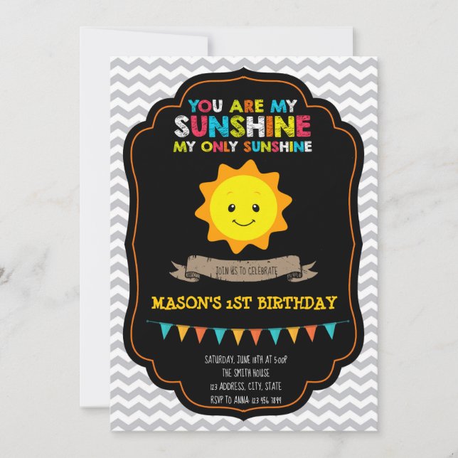 Cute you are my sunshine birthday invitation (Front)