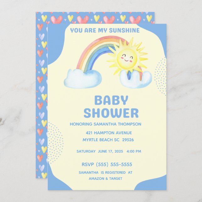 Cute You Are My Sunshine Boys Baby Shower   Invitation (Front/Back)