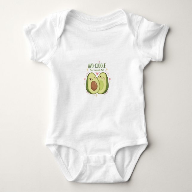 Cute You Complete Me Kawaii Avocado Couple Baby Bodysuit (Front)