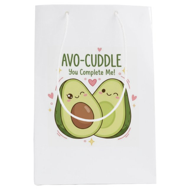 Cute You Complete Me Kawaii Avocado Couple Medium Gift Bag (Front)