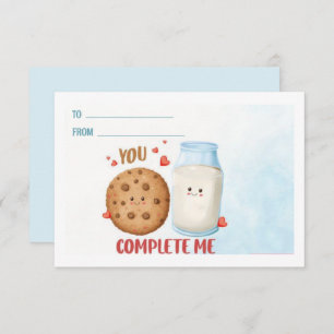Cute You Complete Me Milk and Cookies Valentine's Note Card