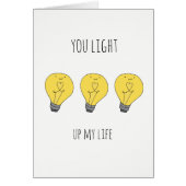 Cute You light up my life lightbulb pun card (Front)