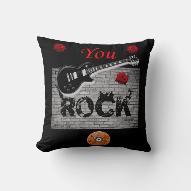 Cute You Rock Guitar Throw Pillow  (Front)