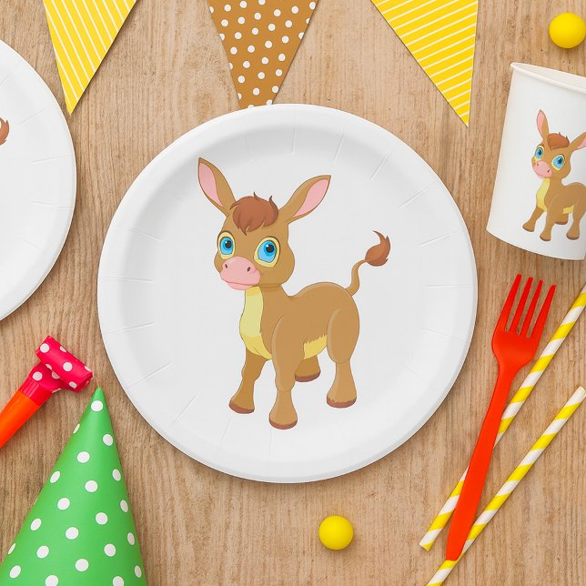 Cute Young Donkey with Big Blue Eyes Paper Plates (Creator Uploaded)