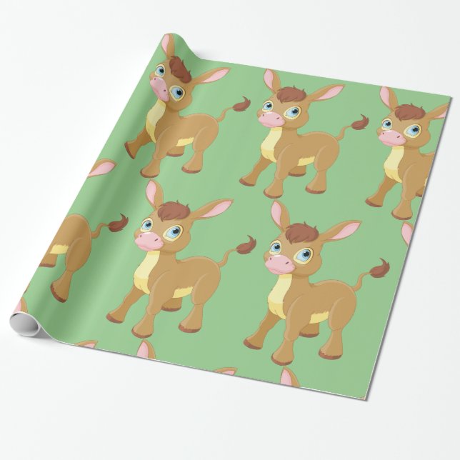 Cute Young Donkey with Big Blue Eyes Wrapping Paper (Unrolled)
